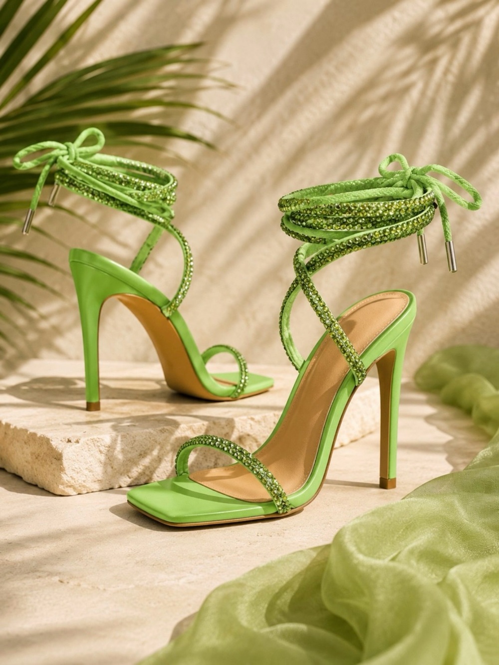 Steve Madden Light Green Ankle Wrap Uplift Heeled Sandal Size 9.5